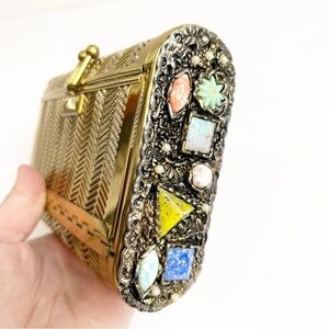 Dorset Rex | Brass Herringbone Mesh Basket Gemstone Clutch